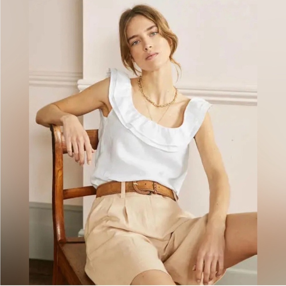 Boden Linen Ruffle Sleeveless Blouse Top Tank